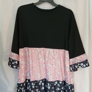 Floral Black and Pink Midi Dress